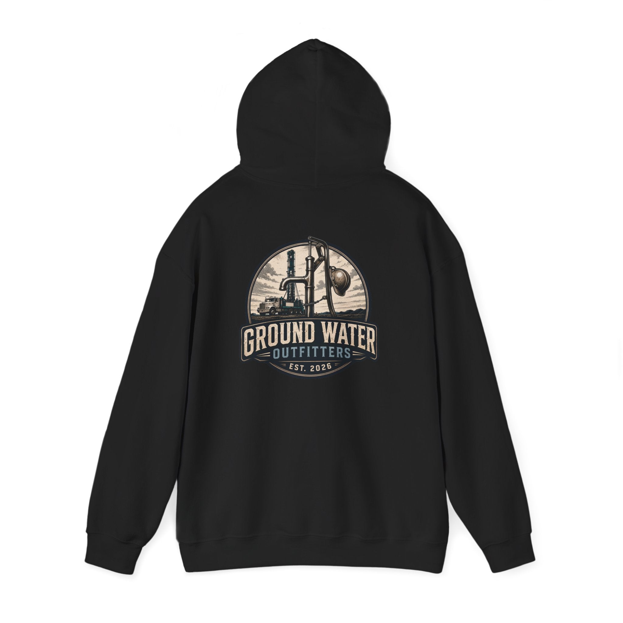 Fishing Hoodie — 'Groundwater Outfitters' Logo & 'Drill Baby Drill' Graphic Pullover