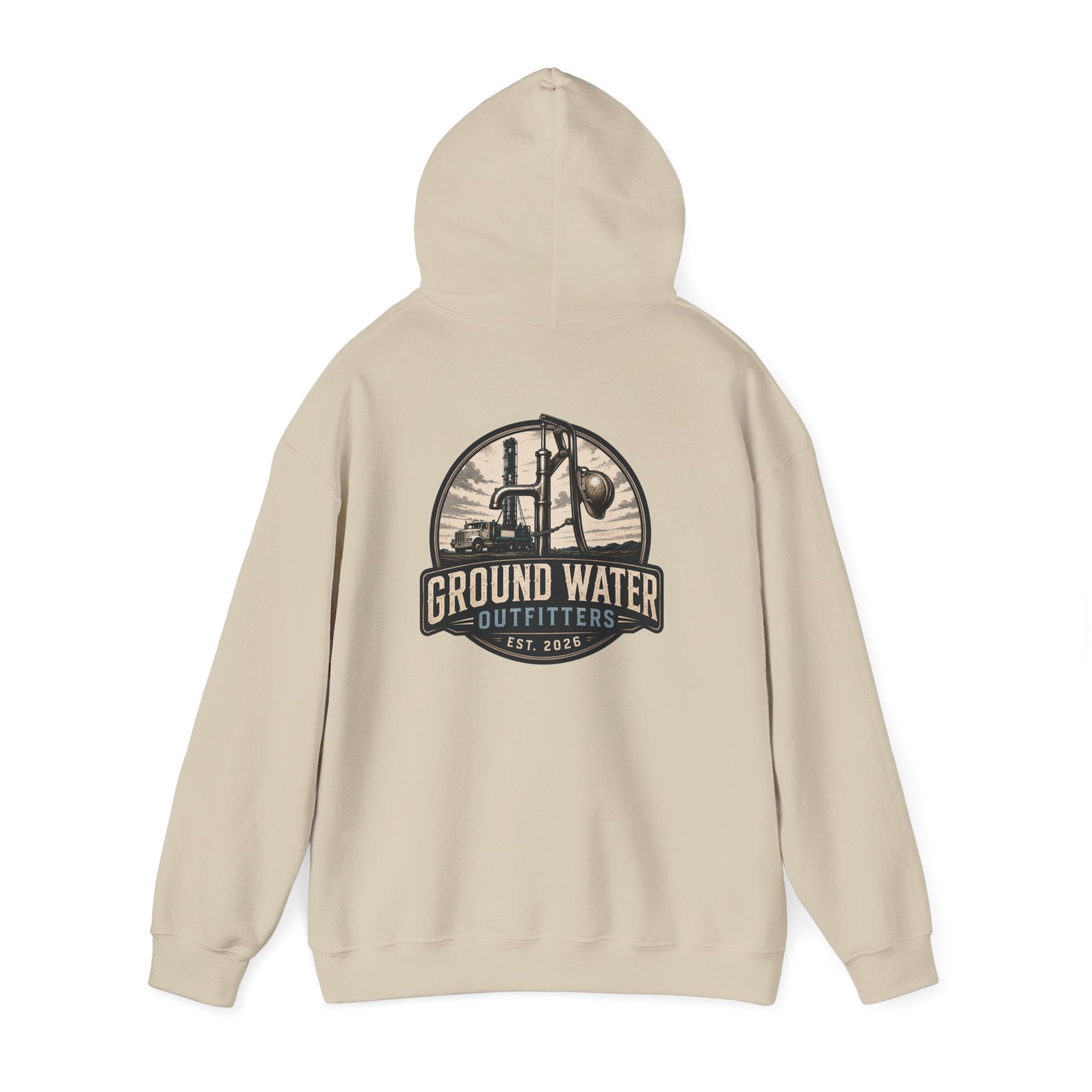 Fishing Hoodie — 'Groundwater Outfitters' Logo & 'Drill Baby Drill' Graphic Pullover