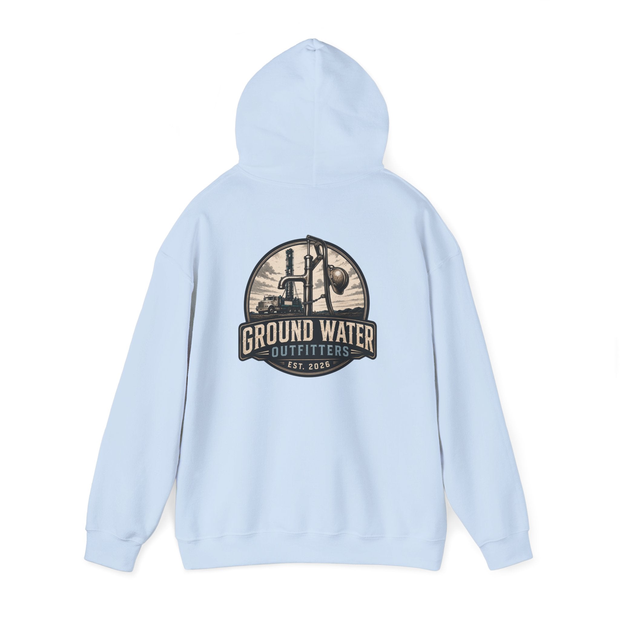 Fishing Hoodie — 'Groundwater Outfitters' Logo & 'Drill Baby Drill' Graphic Pullover