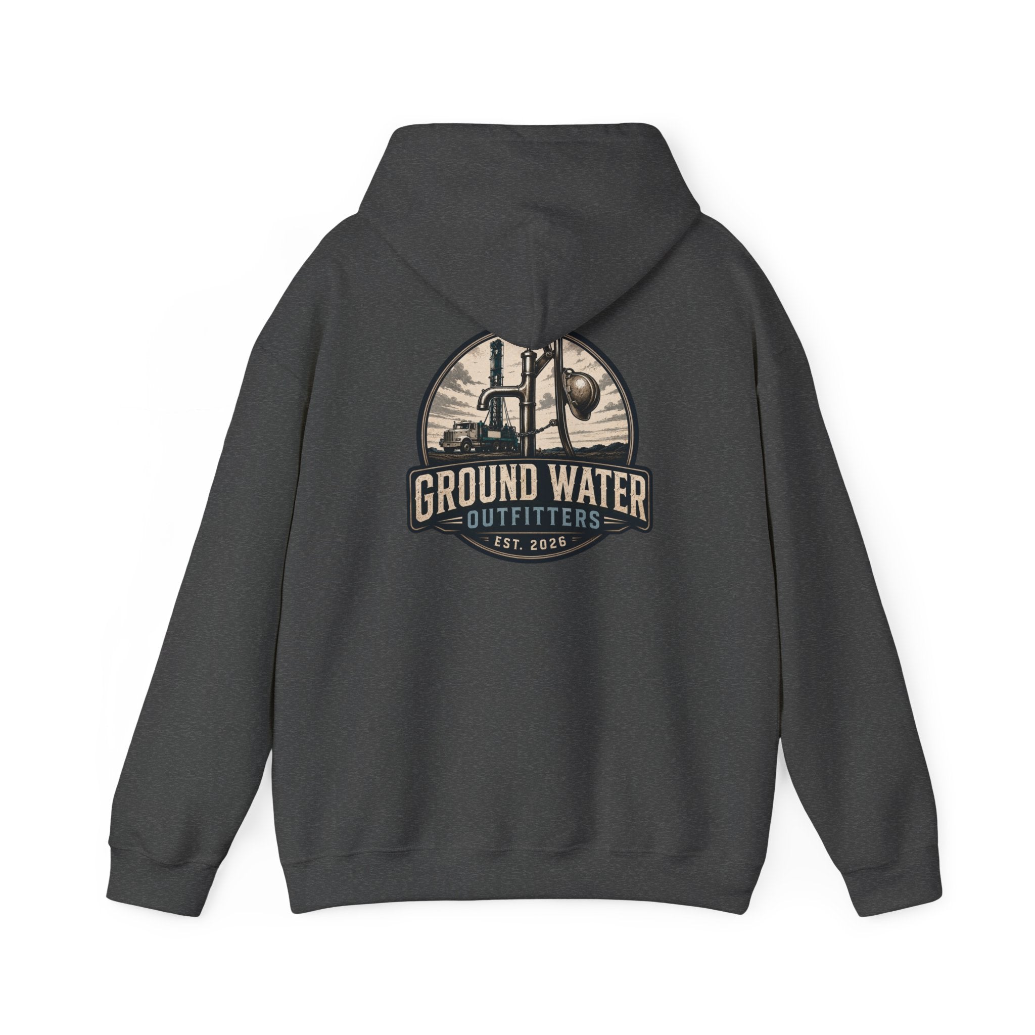 Fishing Hoodie — 'Groundwater Outfitters' Logo & 'Drill Baby Drill' Graphic Pullover