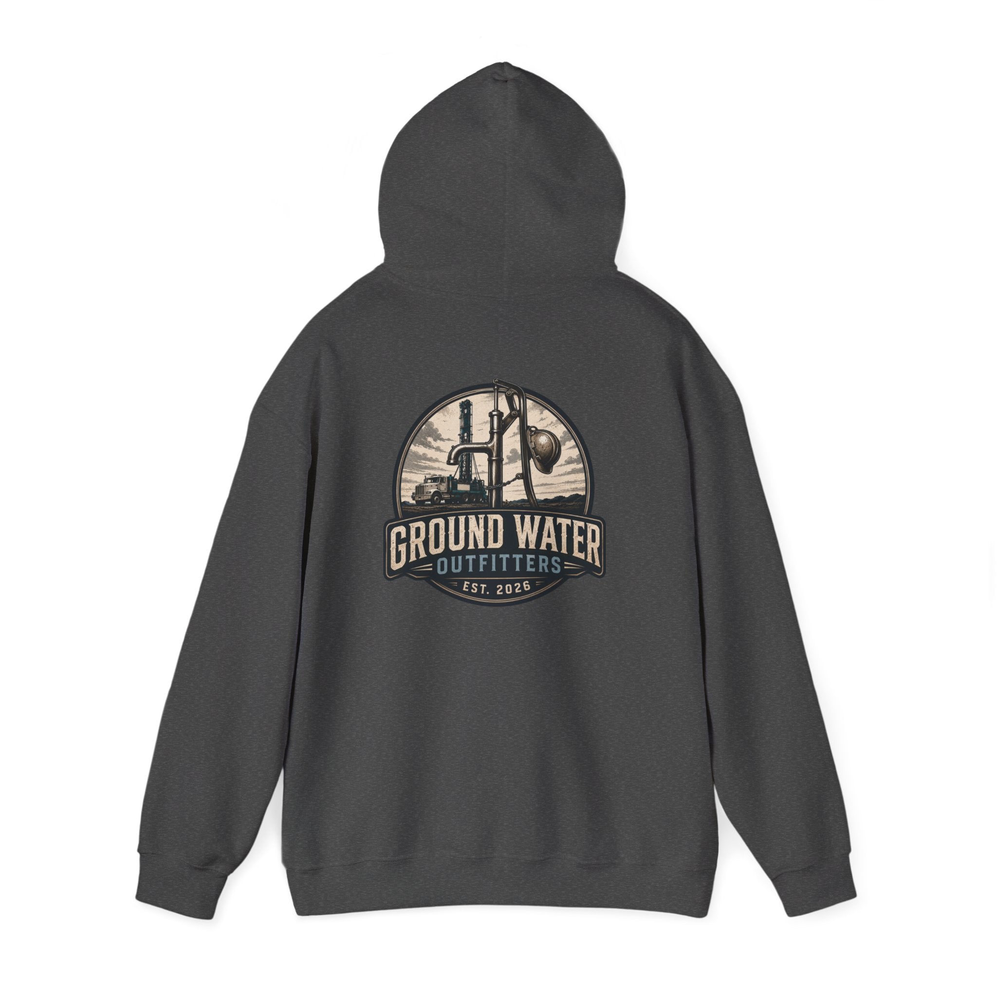 Fishing Hoodie — 'Groundwater Outfitters' Logo & 'Drill Baby Drill' Graphic Pullover