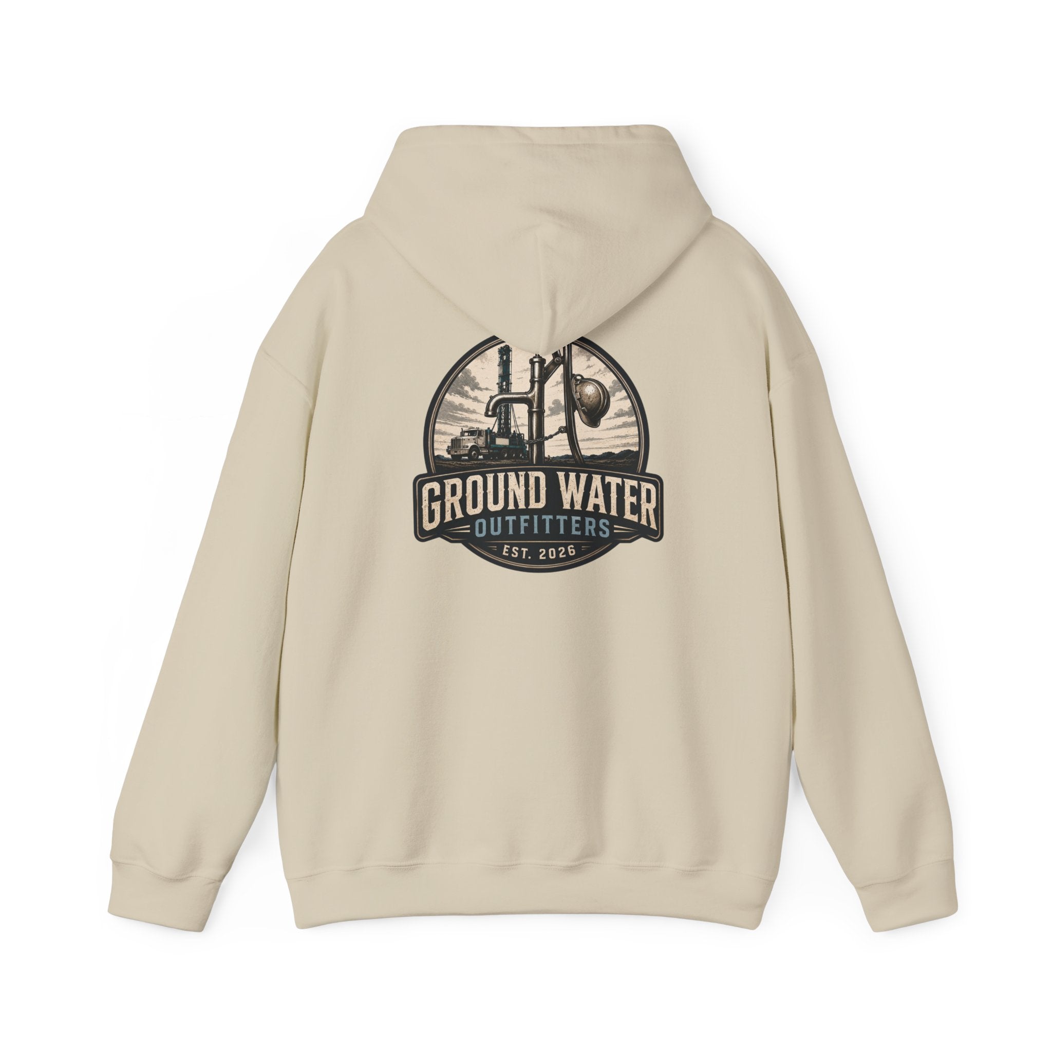 Fishing Hoodie — 'Groundwater Outfitters' Logo & 'Drill Baby Drill' Graphic Pullover