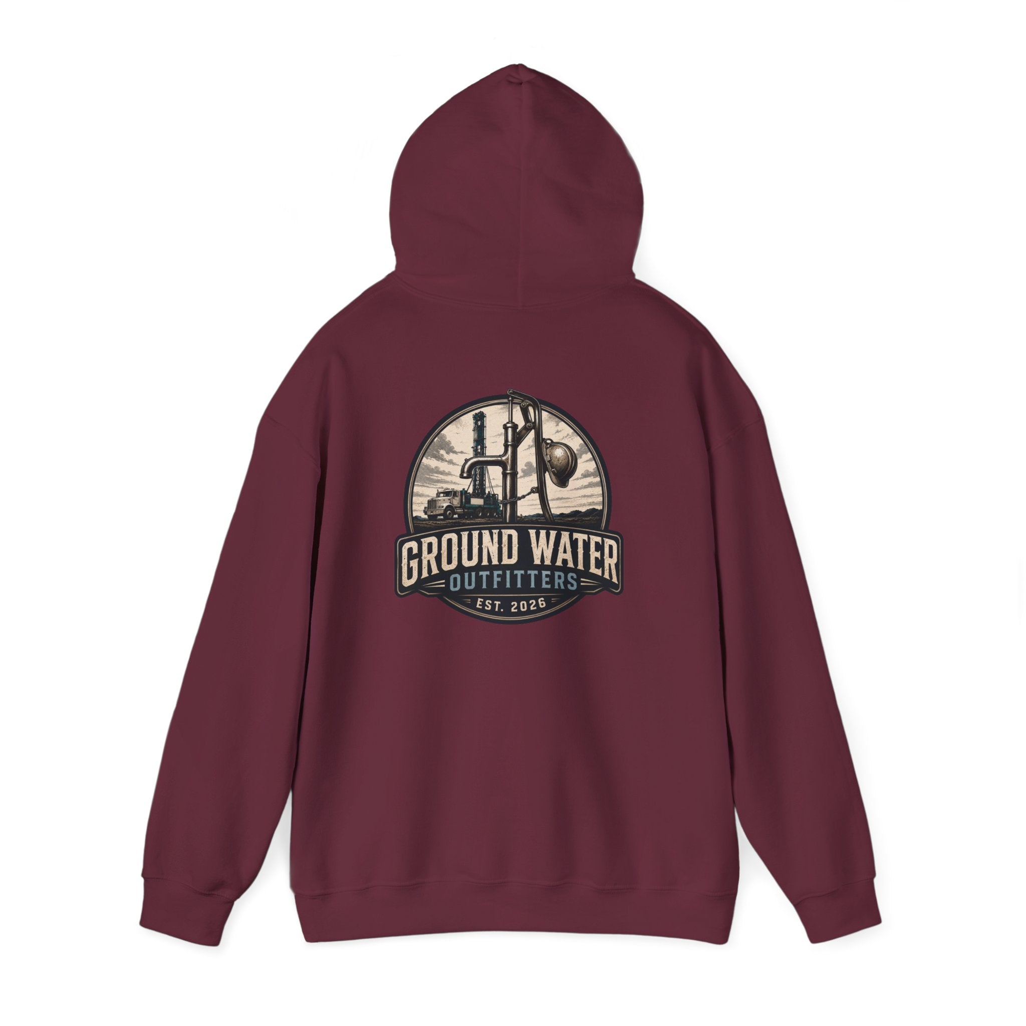 Fishing Hoodie — 'Groundwater Outfitters' Logo & 'Drill Baby Drill' Graphic Pullover