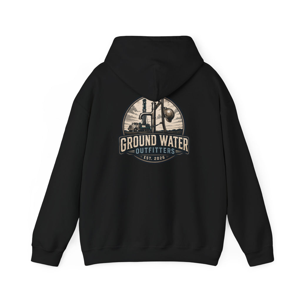 Fishing Hoodie — 'Groundwater Outfitters' Logo & 'Drill Baby Drill' Graphic Pullover