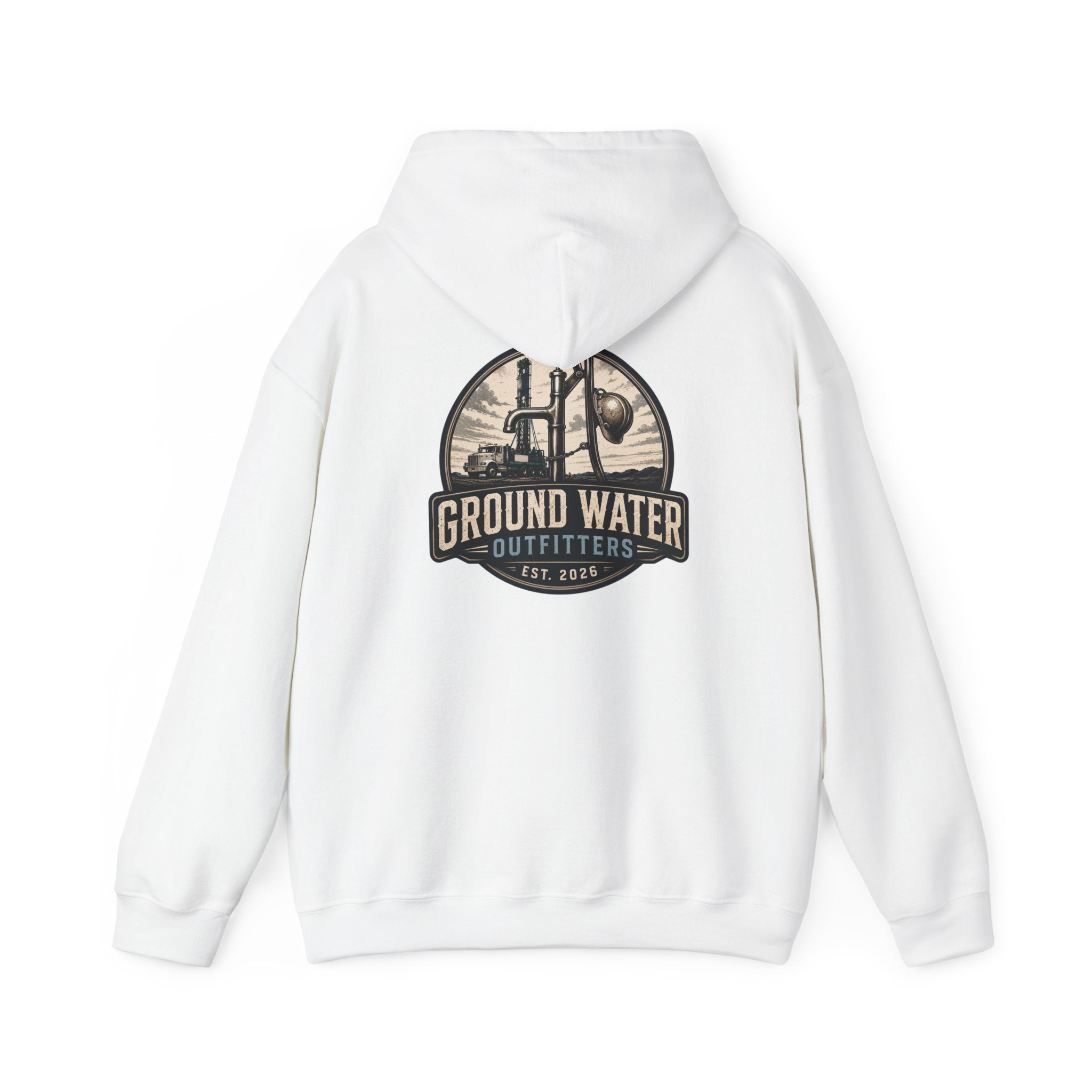 Fishing Hoodie — 'Groundwater Outfitters' Logo & 'Drill Baby Drill' Graphic Pullover